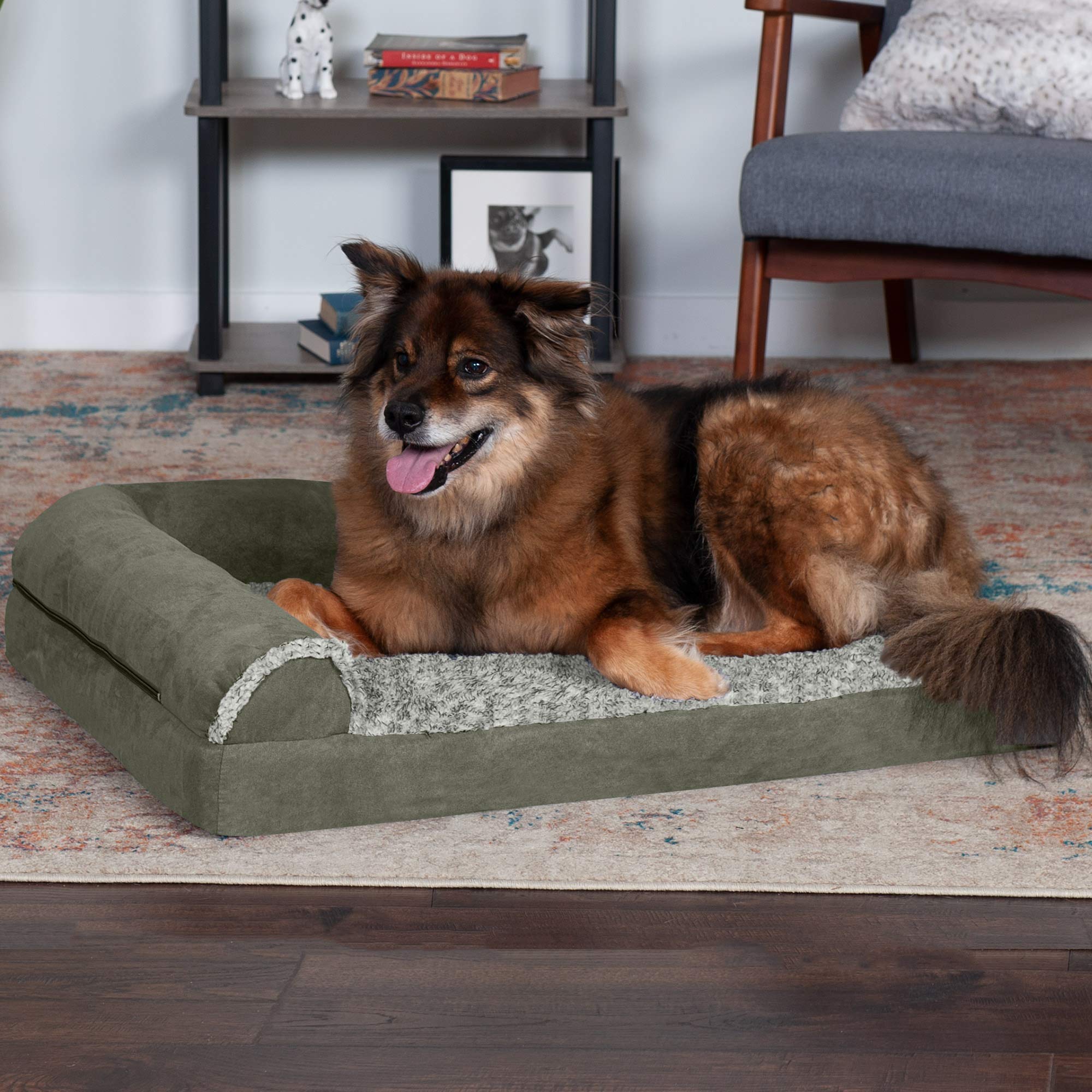 Furhaven Memory Foam Dog Bed For Large/Medium Dogs W/ Removable Bolsters & Washable Cover, For Dogs Up To 55 Lbs - Two-Tone Plus